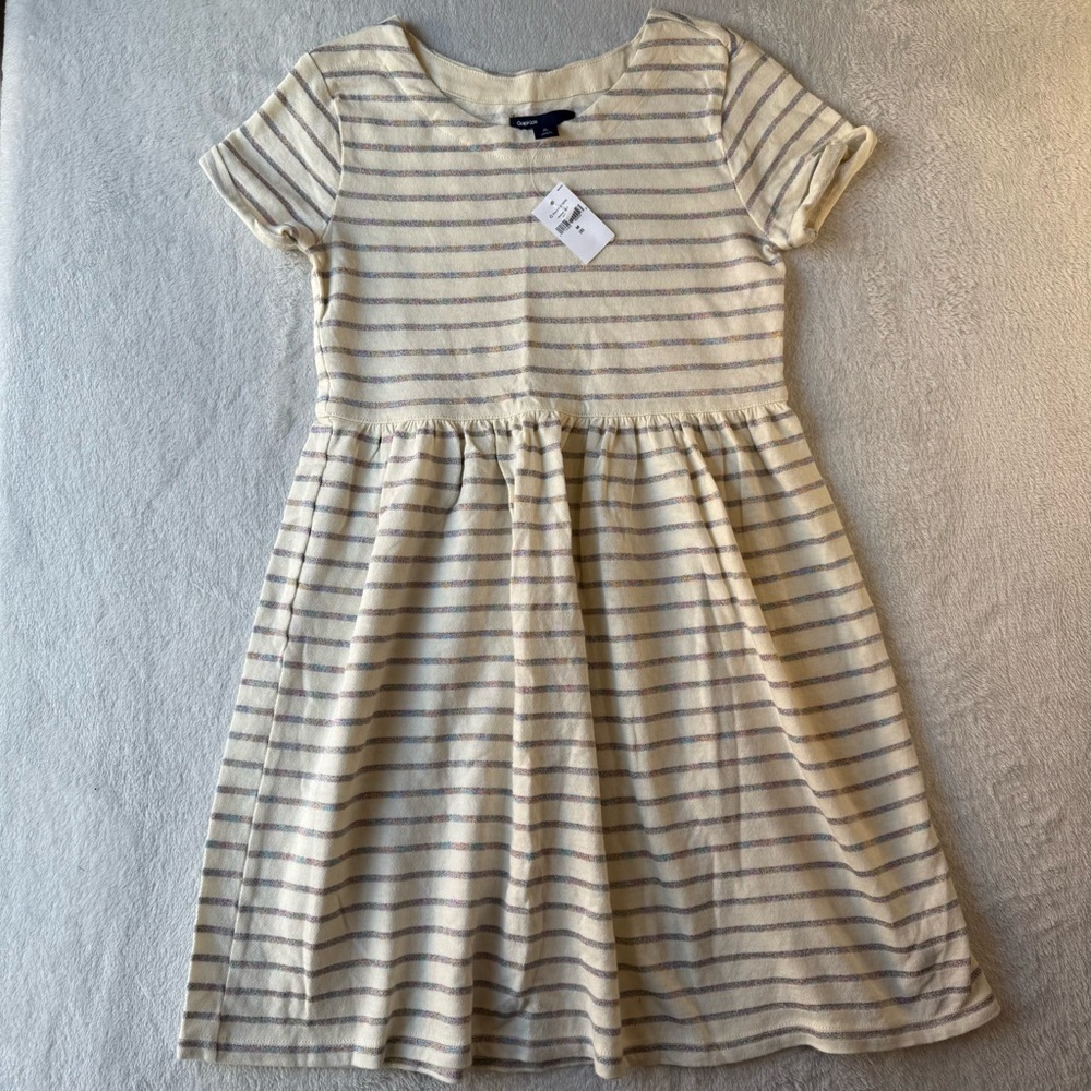 GAP Cream and Rainbow Striped Kids Dress